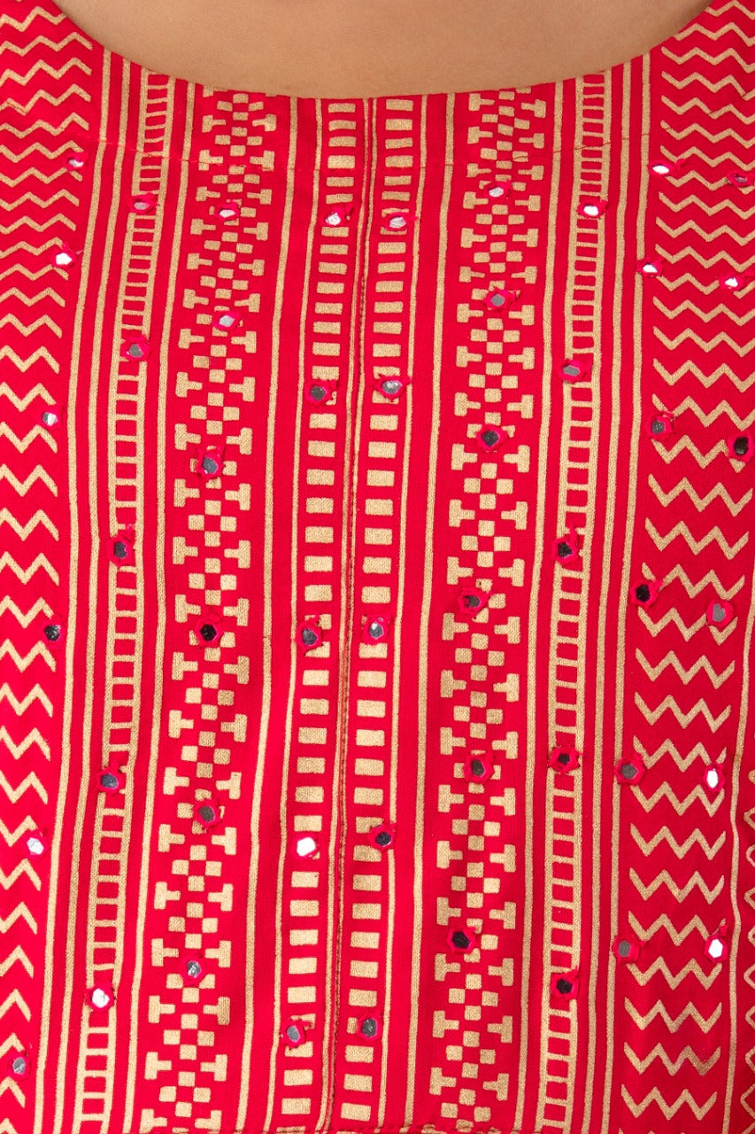 Juniper Fuchsia Rayon Festive Wear Foil Printed A-Line Long Dress | Grocsy