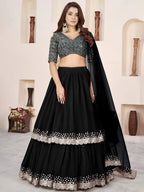 Tulsi Art Outstanding Black Sequins Georgette Wedding Wear Lehenga Choli | Grocsy