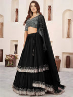 Tulsi Art Outstanding Black Sequins Georgette Wedding Wear Lehenga Choli | Grocsy