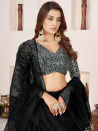 Tulsi Art Outstanding Black Sequins Georgette Wedding Wear Lehenga Choli | Grocsy