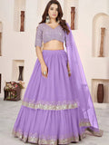 Tulsi Art Precious Lavender Sequins Georgette Wedding Wear Lehenga Choli | Grocsy