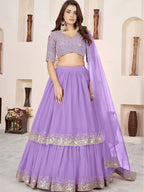 Tulsi Art Precious Lavender Sequins Georgette Wedding Wear Lehenga Choli | Grocsy