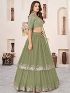Tulsi Art Amazing Olive Green Sequins Georgette Wedding Wear Lehenga Choli | Grocsy