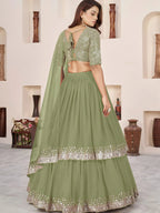 Tulsi Art Amazing Olive Green Sequins Georgette Wedding Wear Lehenga Choli | Grocsy