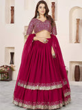 Tulsi Art Beautiful Pink Sequins Georgette Wedding Wear Lehenga Choli | Grocsy