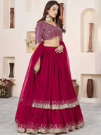 Tulsi Art Beautiful Pink Sequins Georgette Wedding Wear Lehenga Choli | Grocsy