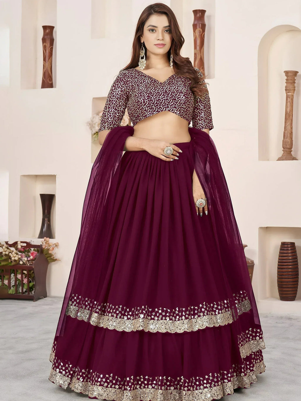 Tulsi Art Charming Purple Sequins Georgette Engagement Wear Lehenga Choli | Grocsy