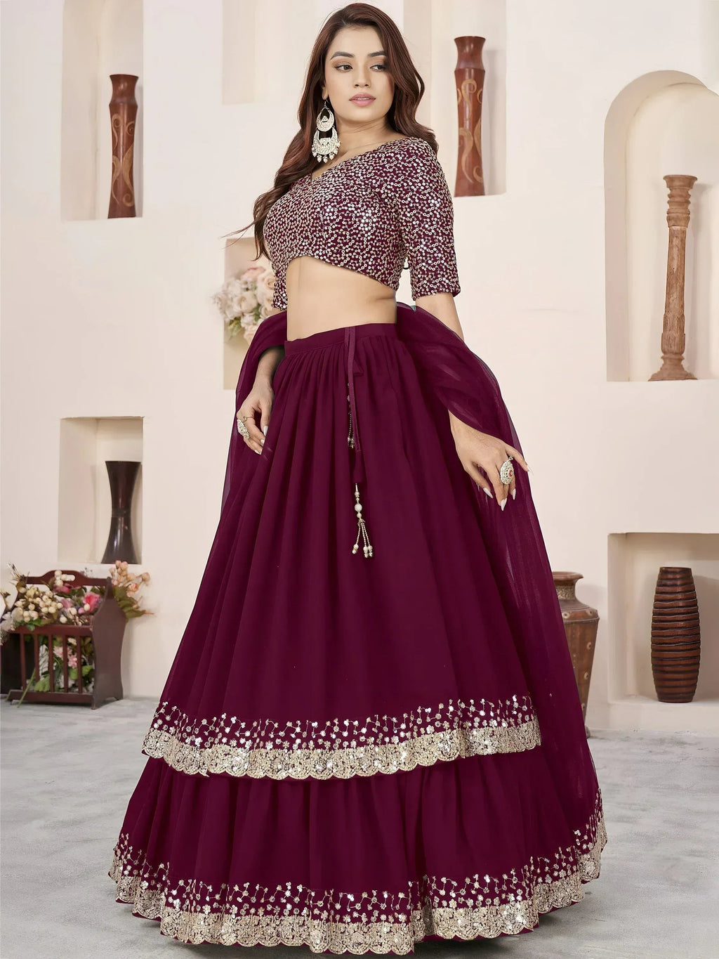 Tulsi Art Charming Purple Sequins Georgette Engagement Wear Lehenga Choli | Grocsy