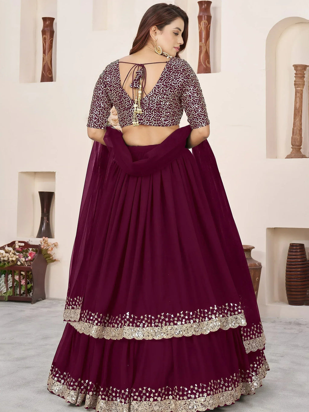 Tulsi Art Charming Purple Sequins Georgette Engagement Wear Lehenga Choli | Grocsy