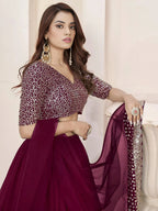 Tulsi Art Charming Purple Sequins Georgette Engagement Wear Lehenga Choli | Grocsy