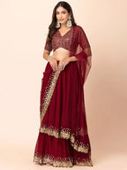 Tulsi Art Wonderful Maroon Sequins Georgette Party Wear Lehenga Choli | Grocsy