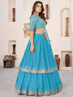 Tulsi Art Dazzling Sky Blue Sequins Georgette Sangeet Wear Lehenga Choli | Grocsy