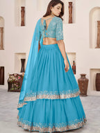 Tulsi Art Dazzling Sky Blue Sequins Georgette Sangeet Wear Lehenga Choli | Grocsy