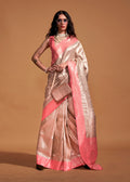 Monjolika Fashion Peach Kanjipuram Silk Woven Designer Saree | Grocsy