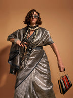 Monjolika Fashion Black And Gold Kanjipuram Silk Woven Designer Saree | Grocsy