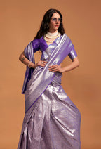 Monjolika Fashion Dark Violet Kanjipuram Silk Woven Designer Saree | Grocsy