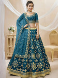 Tulsi Art Irresistible Blue Zari Work Art Silk Wedding Wear Lehenga Choli | Grocsy