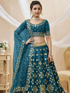 Tulsi Art Irresistible Blue Zari Work Art Silk Wedding Wear Lehenga Choli | Grocsy