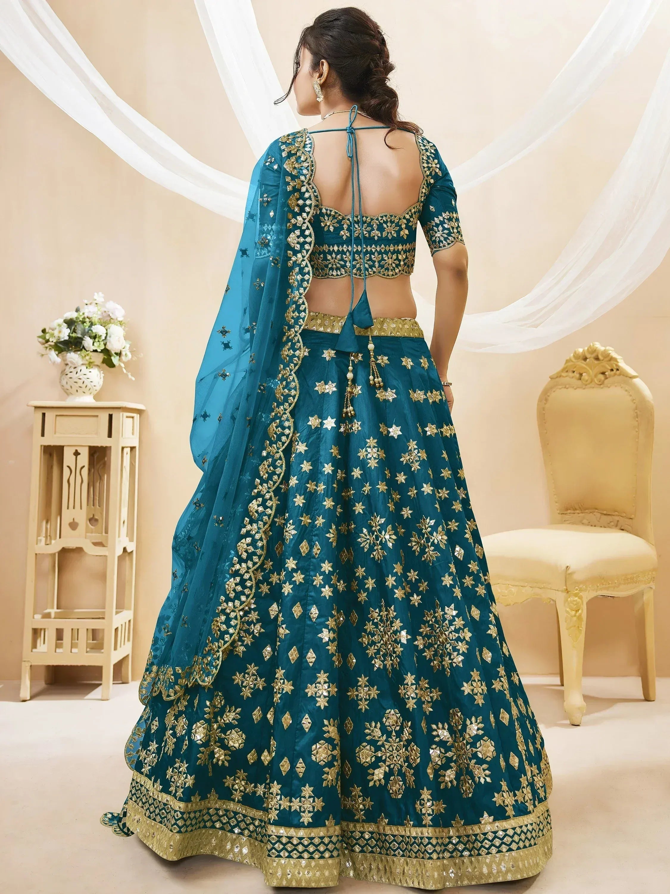Tulsi Art Irresistible Blue Zari Work Art Silk Wedding Wear Lehenga Choli | Grocsy