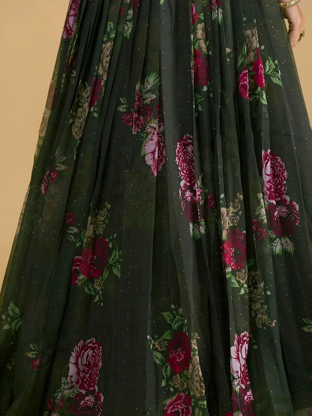 Tulsi Art Beautiful Green Floral Printed Organza Lehenga Choli With Dupatta | Grocsy