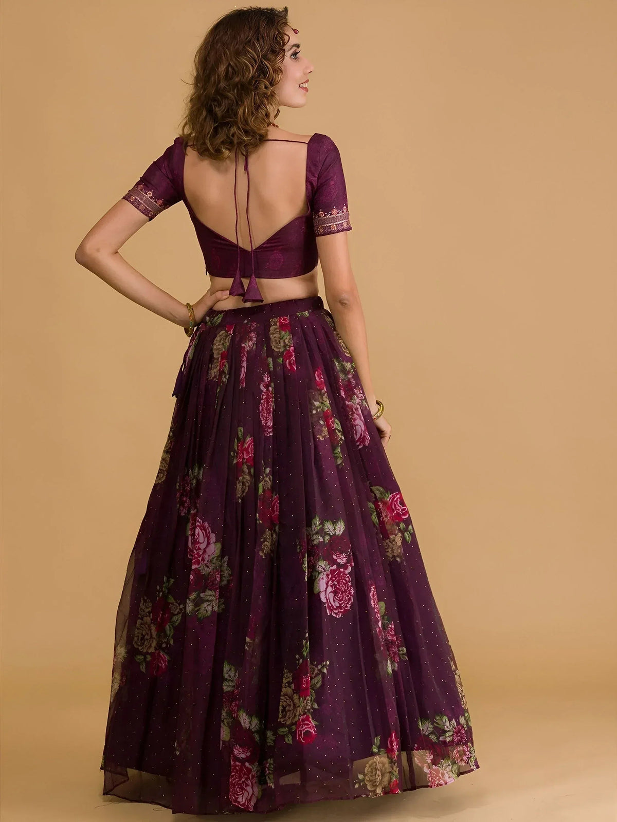 Tulsi Art Stunning Wine Floral Digital Organza Festival Wear Lehenga Choli | Grocsy