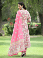 Juniper Women's PInk Cotton Cambric Festive Printed Kurta Set | Grocsy