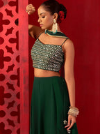 Tulsi Art Beautiful Green Georgette Mehendi Wear Lehenga With Sequins Choli | Grocsy