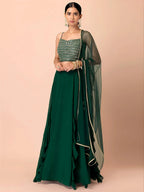 Tulsi Art Beautiful Green Georgette Mehendi Wear Lehenga With Sequins Choli | Grocsy