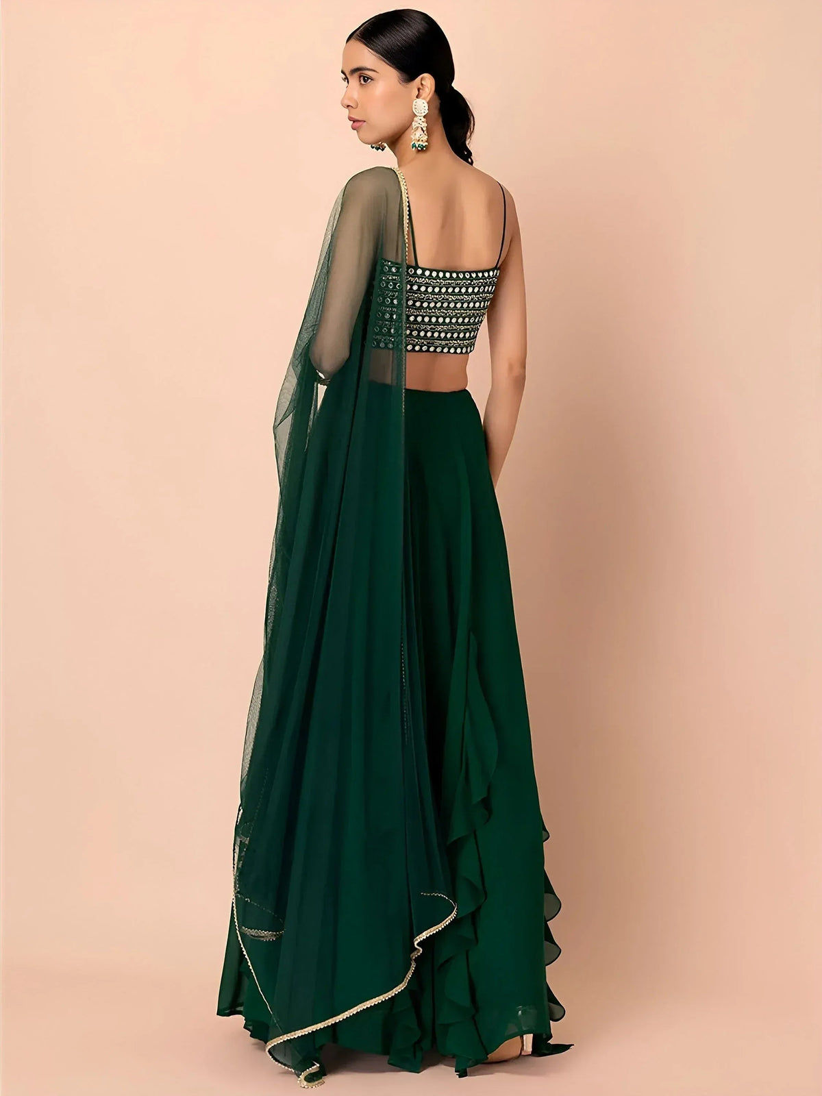 Tulsi Art Beautiful Green Georgette Mehendi Wear Lehenga With Sequins Choli | Grocsy