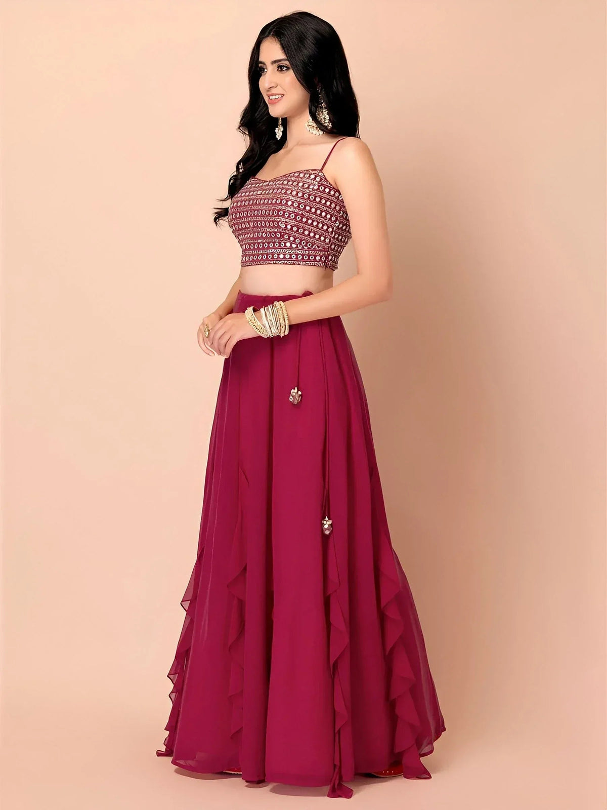 Tulsi Art Gorgeous Pink Georgette Reception Wear Lehenga Choli With Dupatta | Grocsy