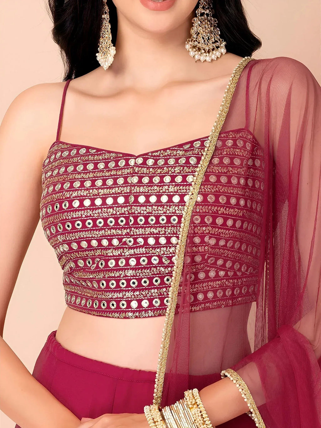 Tulsi Art Gorgeous Pink Georgette Reception Wear Lehenga Choli With Dupatta | Grocsy
