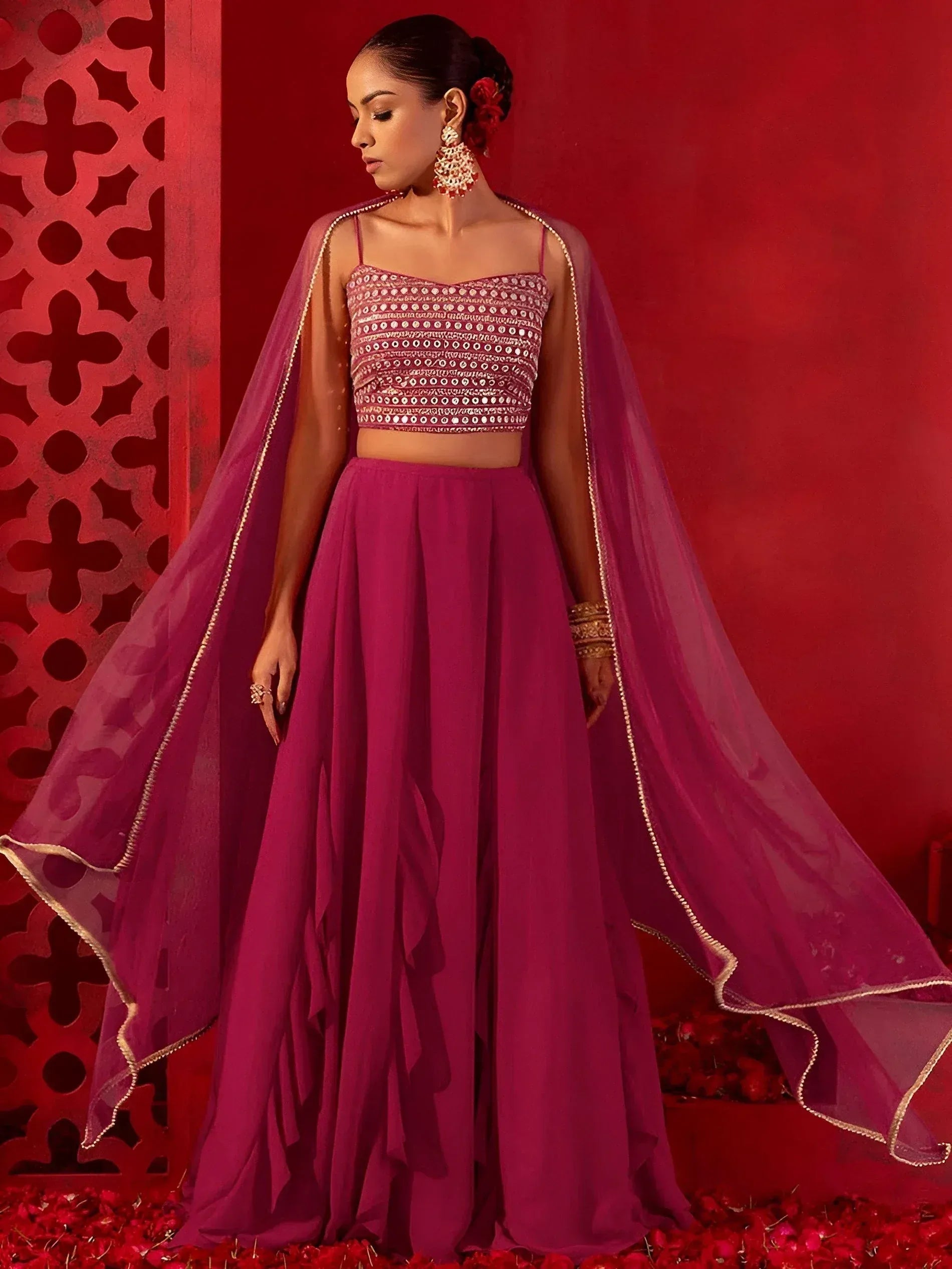 Tulsi Art Gorgeous Pink Georgette Reception Wear Lehenga Choli With Dupatta | Grocsy