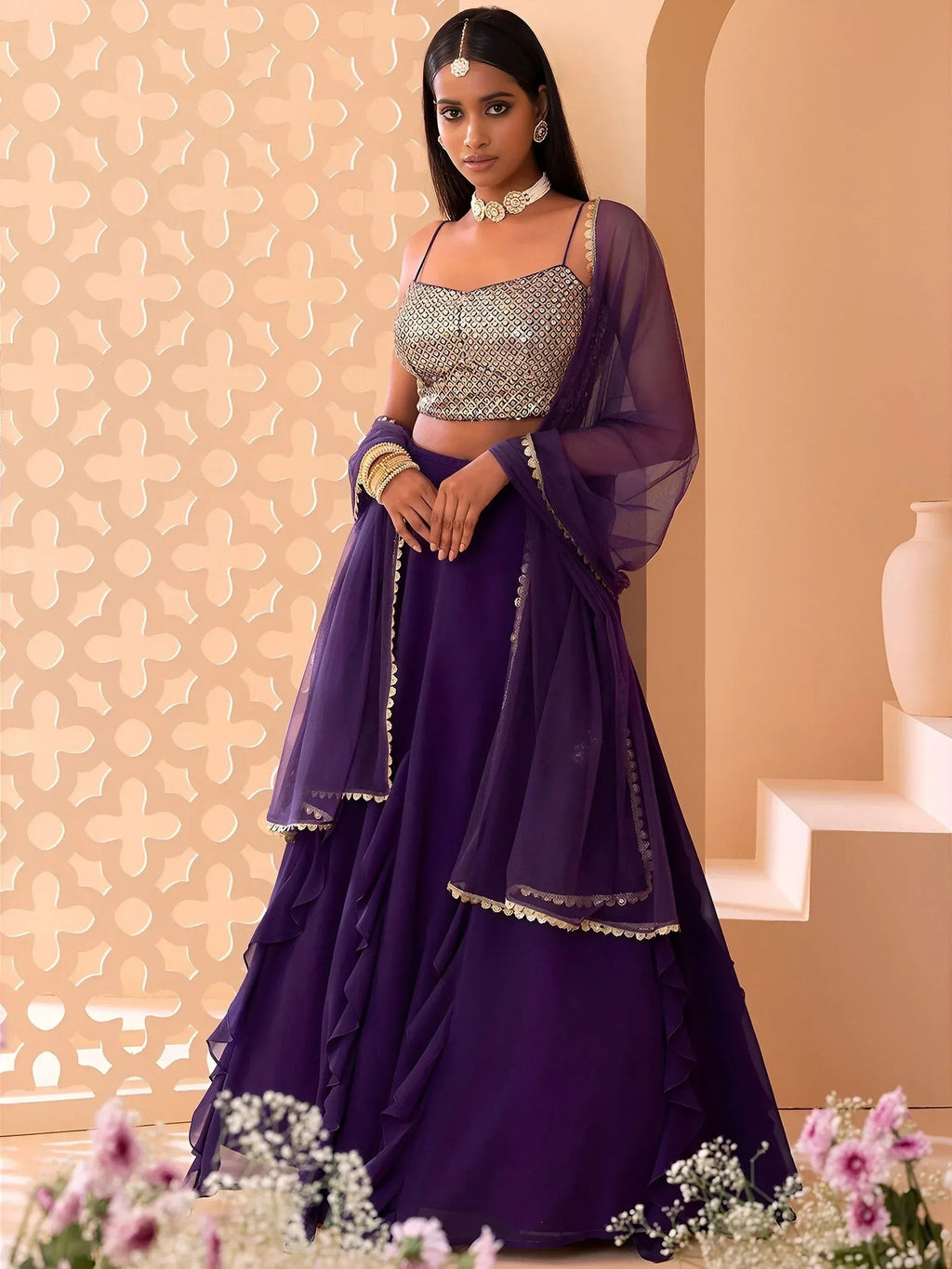 Tulsi Art Charming Purple Georgette Party Wear Lehenga With Sequins Choli | Grocsy