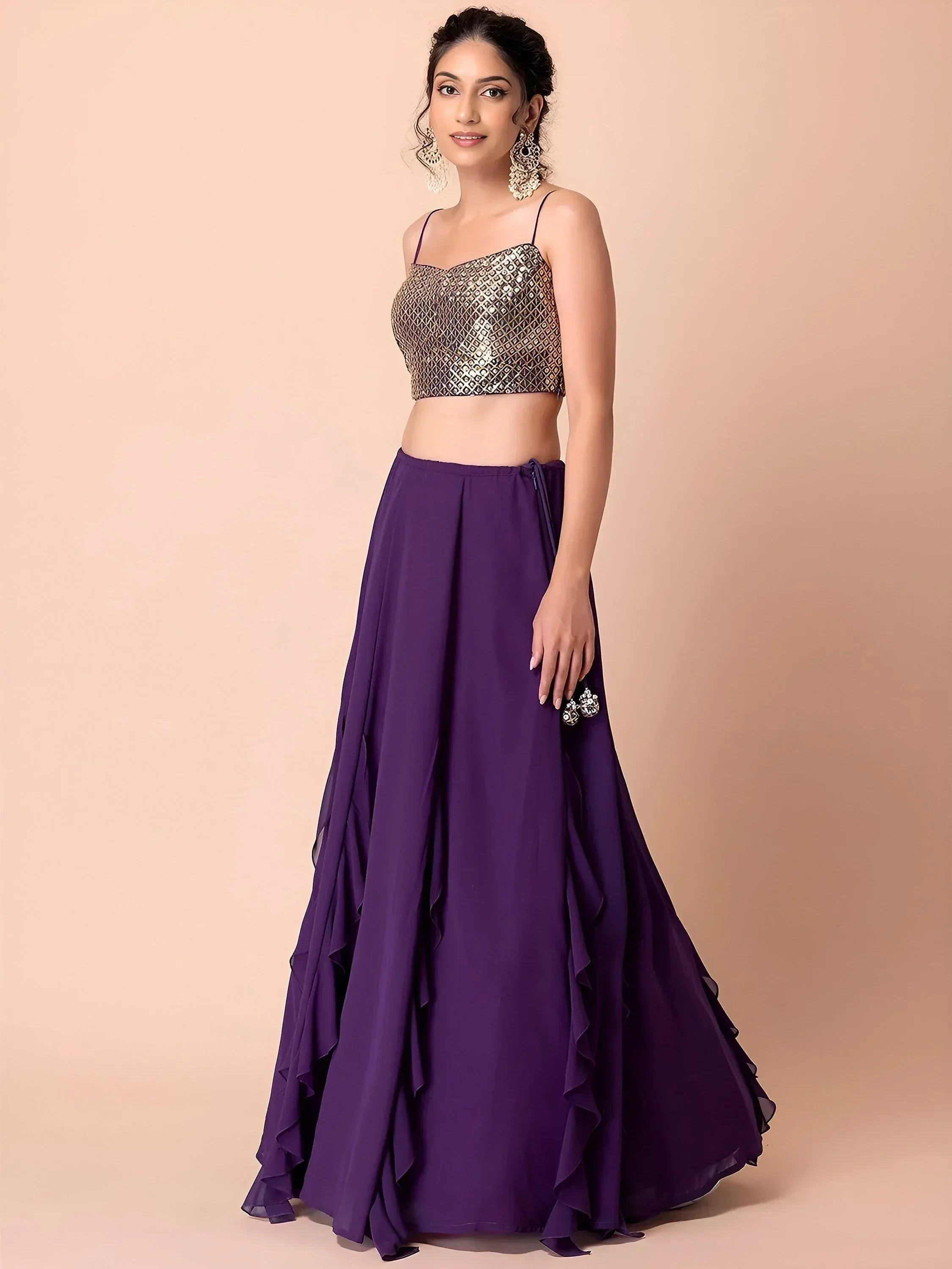 Tulsi Art Charming Purple Georgette Party Wear Lehenga With Sequins Choli | Grocsy