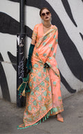 Monjolika Fashion Handloom Weaving Ethnic Saree In Peach | Grocsy