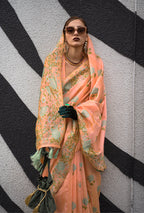 Monjolika Fashion Handloom Weaving Ethnic Saree In Peach | Grocsy