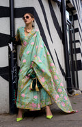 Monjolika Fashion Handloom Weaving Ethnic Saree In Sea Green | Grocsy