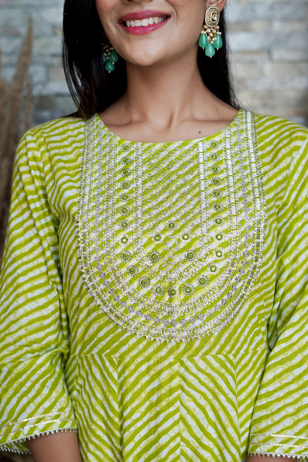 Juniper Women's Green Printed Flared Cotton Cambric Dress | Grocsy