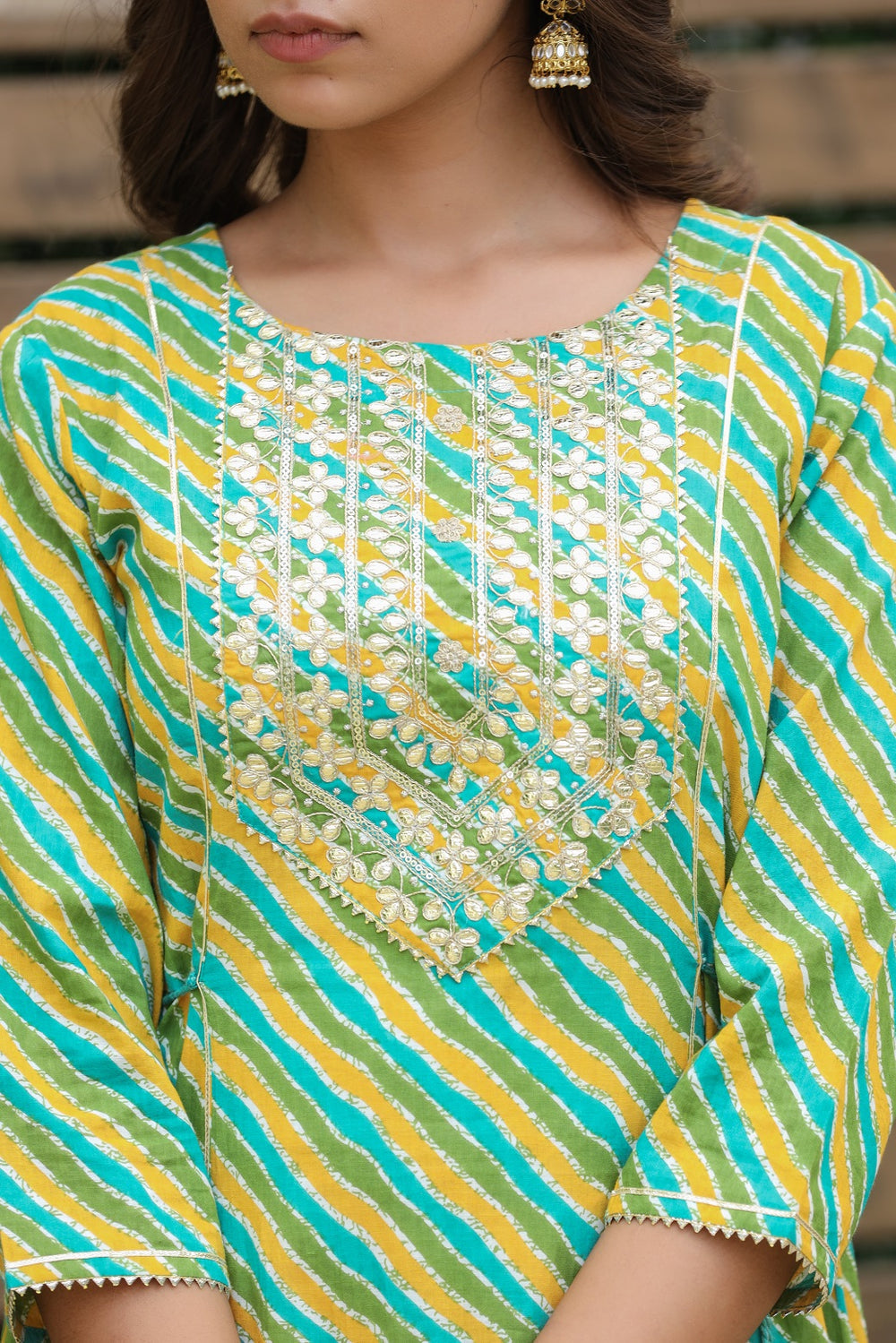 Juniper Women's Cotton Cambric Green Printed Flared Festive Long Dress | Grocsy