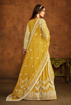 Monjolika Fashion Yellow Net Ceremonial Floor Length Salwar Kameez | Grocsy