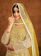 Monjolika Fashion Yellow Net Ceremonial Floor Length Salwar Kameez | Grocsy