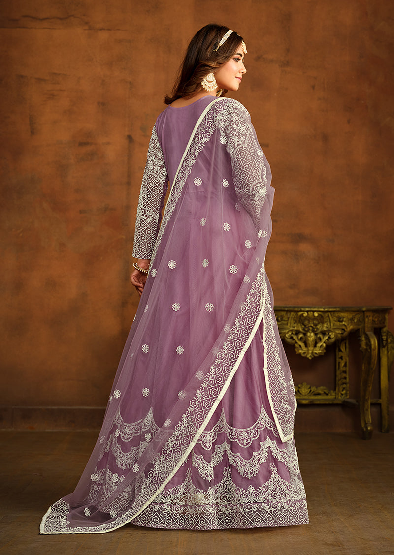 Monjolika Fashion Purple Net Ceremonial Floor Length Salwar Kameez | Grocsy