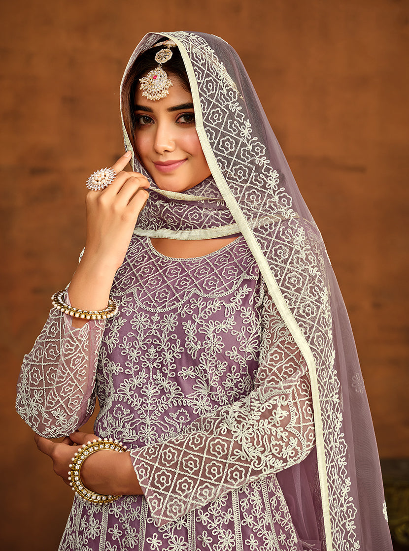 Monjolika Fashion Purple Net Ceremonial Floor Length Salwar Kameez | Grocsy