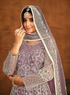 Monjolika Fashion Purple Net Ceremonial Floor Length Salwar Kameez | Grocsy