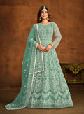 Monjolika Fashion Sky Blue Net Ceremonial Floor Length Salwar Kameez | Grocsy