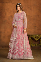 Monjolika Fashion Light Pink Net Ceremonial Floor Length Salwar Kameez | Grocsy