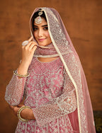 Monjolika Fashion Light Pink Net Ceremonial Floor Length Salwar Kameez | Grocsy