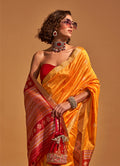 Monjolika Fashion Weaving Handloom Silk Classic Saree In Mustard | Grocsy