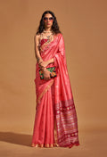 Monjolika Fashion Weaving Handloom Silk Classic Saree In Crimson | Grocsy