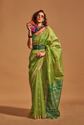 Monjolika Fashion Weaving Handloom Silk Classic Saree In Ligth Parrot Green | Grocsy